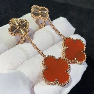 Bông Tai Van Cleef & Arpels Vintage Alhambra Nữ Màu Đỏ Chế Tác Vàng Hồng 18K (2)