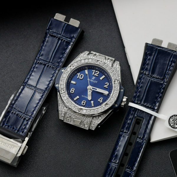 Đồng Hồ Hublot Big Bang One Click Đính Moissanite Màu Xanh Blue 39mm (8)