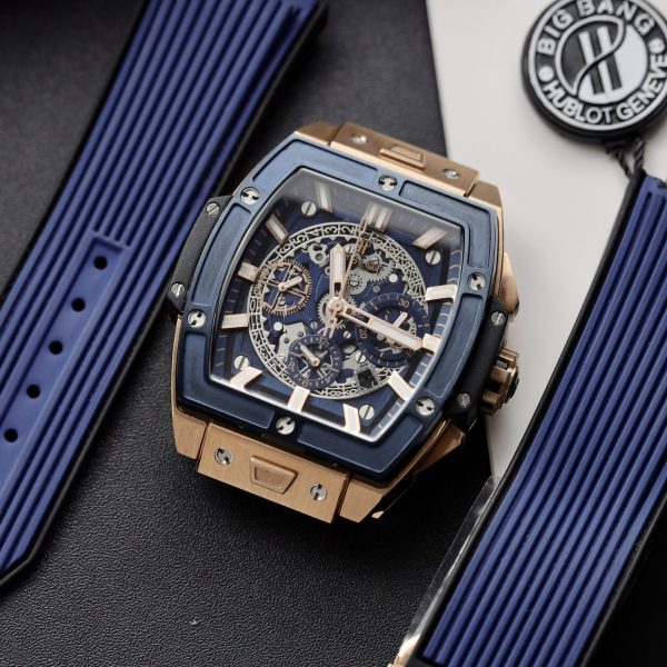 Đồng Hồ Hublot Spirit Of Big Bang King Gold Viền Gốm Xanh Rep 11 42mm (7)