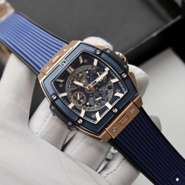 Đồng Hồ Hublot Spirit Of Big Bang King Gold Viền Gốm Xanh Rep 11 42mm (7)