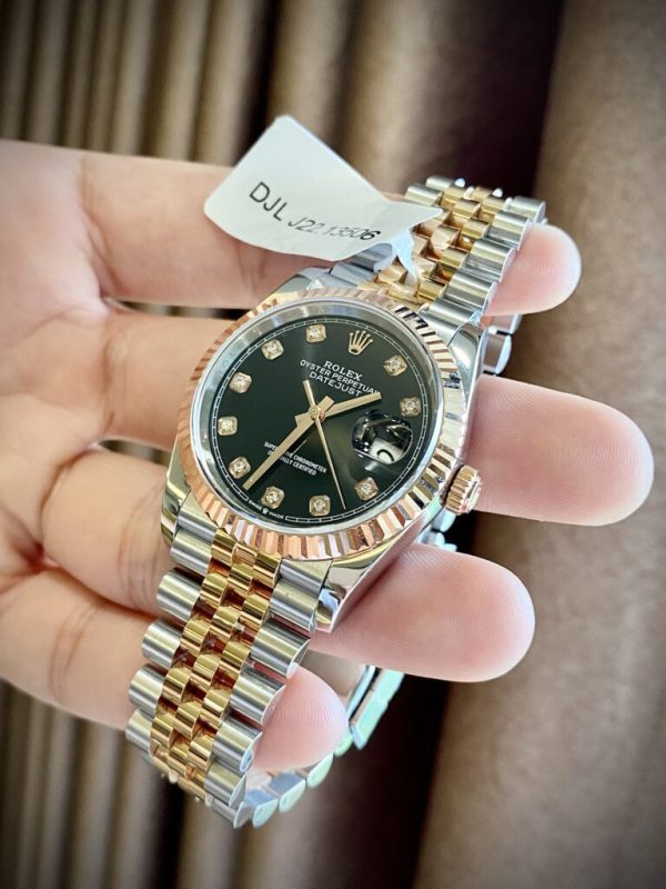 Đồng Hồ Rolex Bọc Vàng Hồng Mặt Đen Nhà Máy GM DateJust 36mm (1)