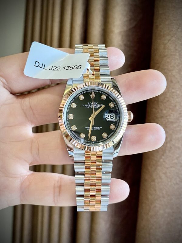 Đồng Hồ Rolex Bọc Vàng Hồng Mặt Đen Nhà Máy GM DateJust 36mm (1)