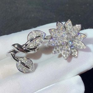 Nhẫn Van Cleef & Arpels Lotus Between the Finger Chế Tác Kim Cương Vàng Trắng 18K (2)