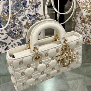 Túi Dior Micro Lady D-Joy Like Auth Màu Trắng Hoạ Tiết Ông Mặt Trời 26x13 (2)