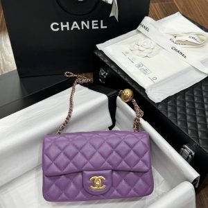 Túi Xách Chanel Classic Quai Chuông Like Auth Nữ Màu Tím 20cm (2)