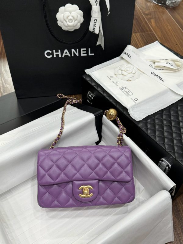 Túi Xách Chanel Classic Quai Chuông Like Auth Nữ Màu Tím 20cm (2)