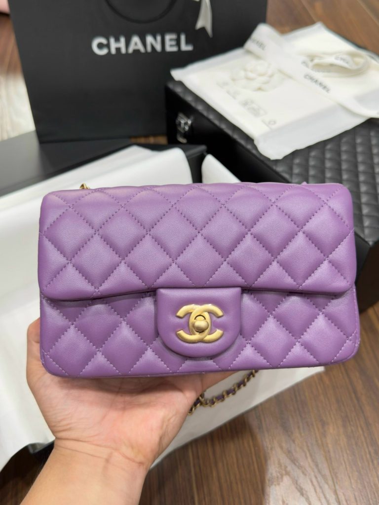 Túi Xách Chanel Classic Quai Chuông Like Auth Nữ Màu Tím 20cm (2)