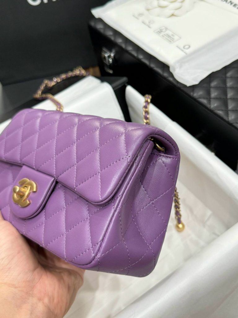 Túi Xách Chanel Classic Quai Chuông Like Auth Nữ Màu Tím 20cm (2)