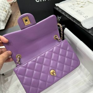 Túi Xách Chanel Classic Quai Chuông Like Auth Nữ Màu Tím 20cm (2)