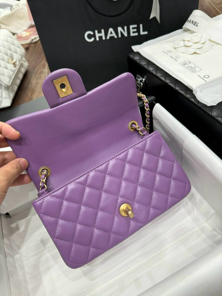 Túi Xách Chanel Classic Quai Chuông Like Auth Nữ Màu Tím 20cm (2)