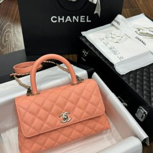 Túi Xách Chanel Coco Rep 11 Cao Cấp Nữ Da Bê Màu Cam 24x14x10cm (2)