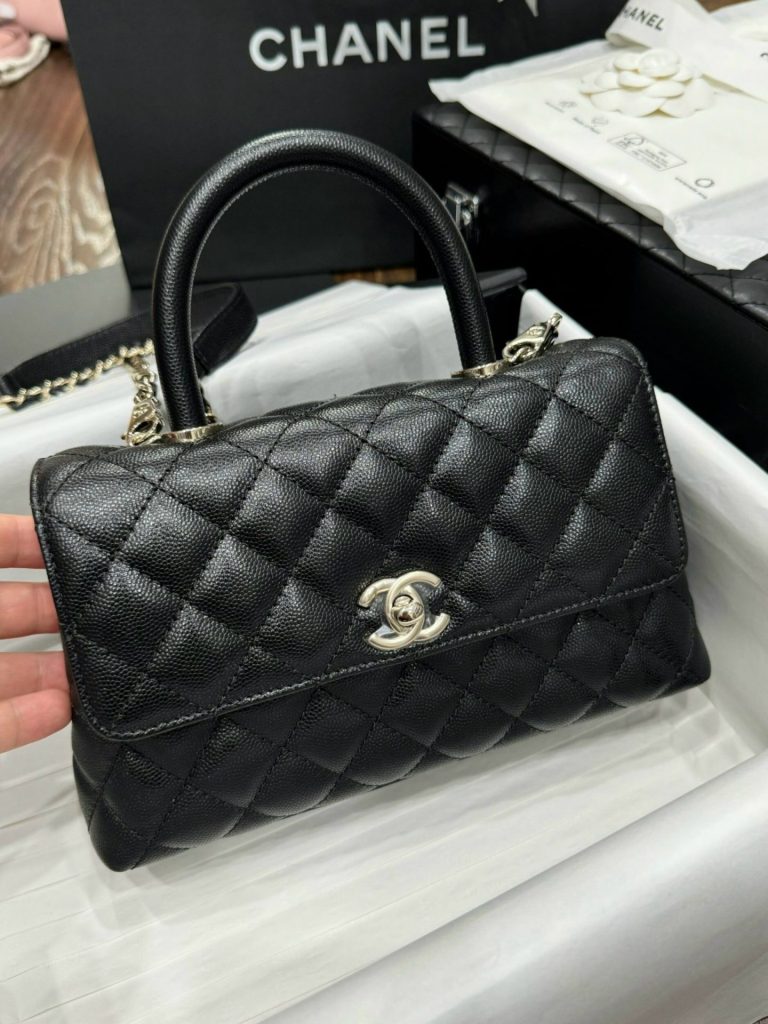 Túi Xách Chanel Coco Replica 11 Nữ Da Bê Màu Đen 24x14x10cm (2)