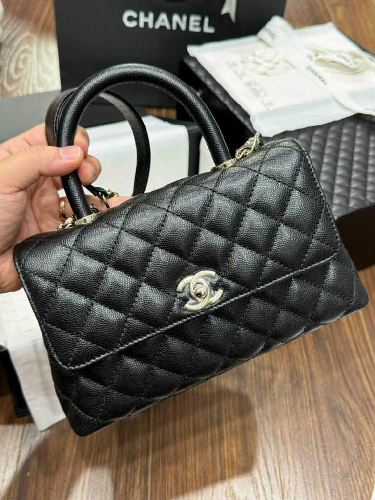 Túi Xách Chanel Coco Replica 11 Nữ Da Bê Màu Đen 24x14x10cm (2)