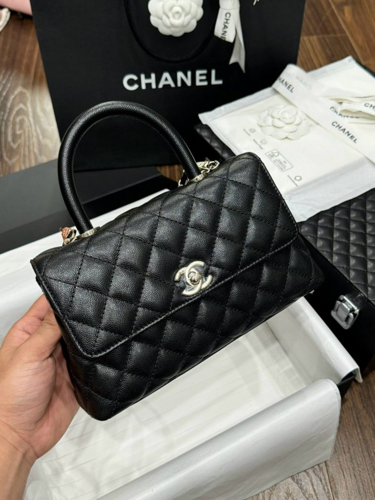 Túi Xách Chanel Coco Replica 11 Nữ Da Bê Màu Đen 24x14x10cm (2)