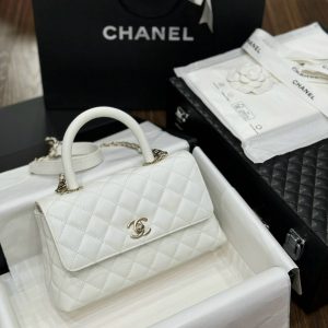 Túi Xách Chanel Coco Replica Cao Cấp Nữ Màu Trắng Da Hạt 24x14x10cm (2)