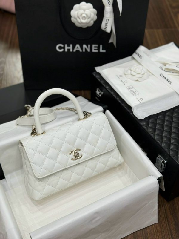 Túi Xách Chanel Coco Replica Cao Cấp Nữ Màu Trắng Da Hạt 24x14x10cm (2)