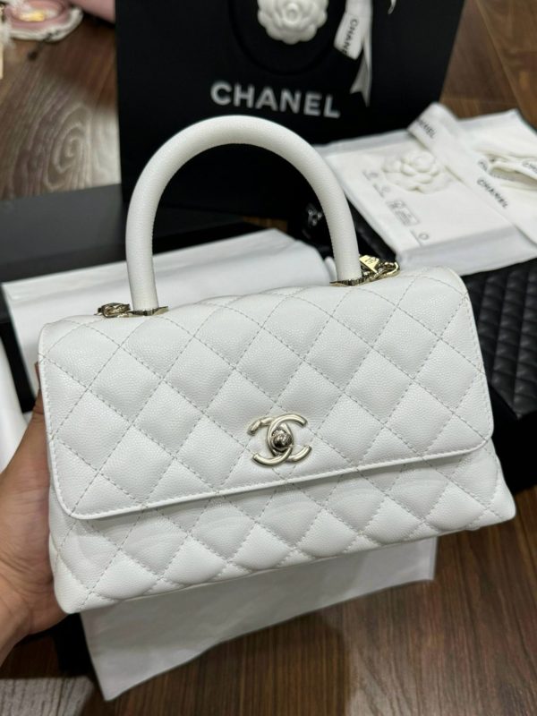 Túi Xách Chanel Coco Replica Cao Cấp Nữ Màu Trắng Da Hạt 24x14x10cm (2)