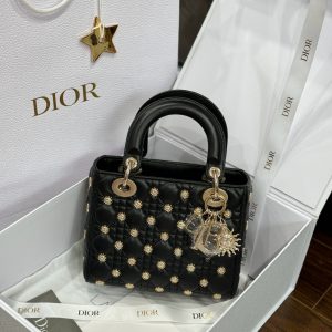 Túi Xách Dior Lady Like Auth Nữ Màu Đen Hoạ Tiết Ông Mặt Trời 20cm (2)