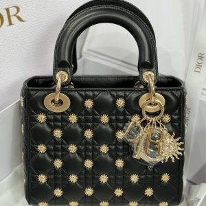 Túi Xách Dior Lady Like Auth Nữ Màu Đen Hoạ Tiết Ông Mặt Trời 20cm (2)