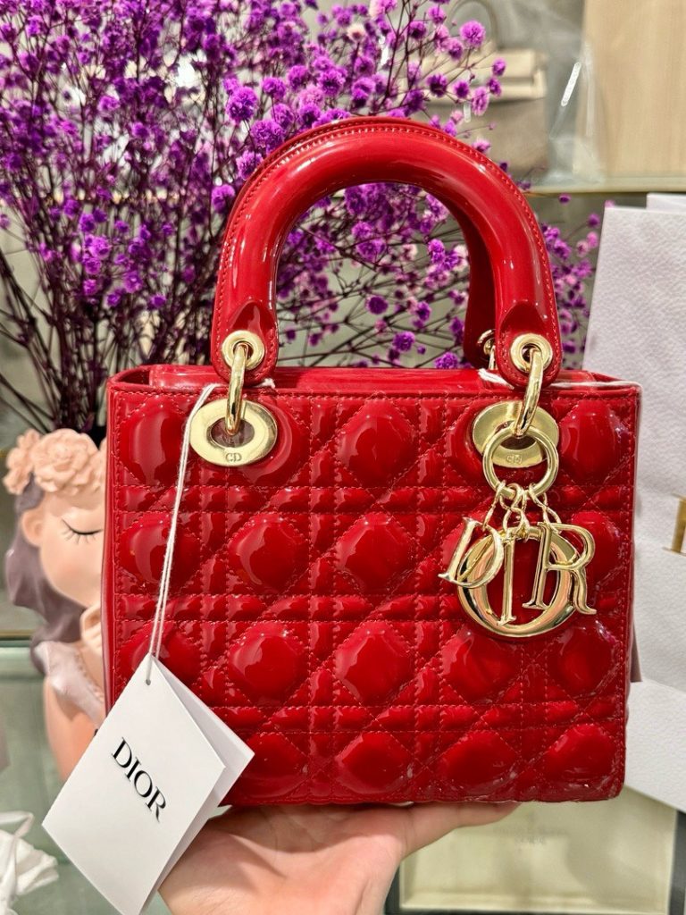 Túi Xách Dior Lady Nữ Da Bóng Màu Đỏ Siêu Cấp 20cm (2)