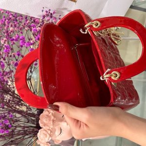 Túi Xách Dior Lady Nữ Da Bóng Màu Đỏ Siêu Cấp 20cm (2)