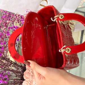 Túi Xách Dior Lady Nữ Da Bóng Màu Đỏ Siêu Cấp 20cm (2)