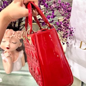 Túi Xách Dior Lady Nữ Da Bóng Màu Đỏ Siêu Cấp 20cm (2)