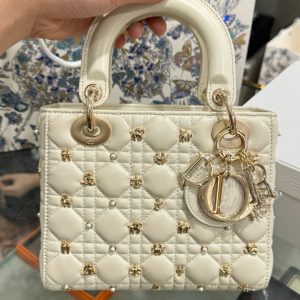 Túi Xách Dior Lady Nữ Da Cừu Màu Trắng Like Auth 20cm (2)