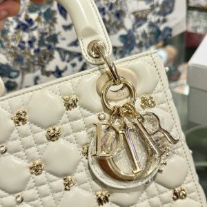 Túi Xách Dior Lady Nữ Da Cừu Màu Trắng Like Auth 20cm (2)