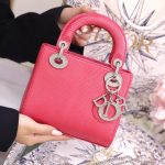 Túi Xách Dior Lady Nữ Da Thằn Lằn Màu Hồng Cận Auth 17cm (2)