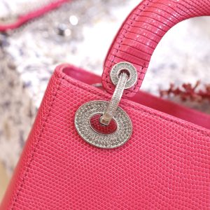 Túi Xách Dior Lady Nữ Da Thằn Lằn Màu Hồng Cận Auth 17cm (2)