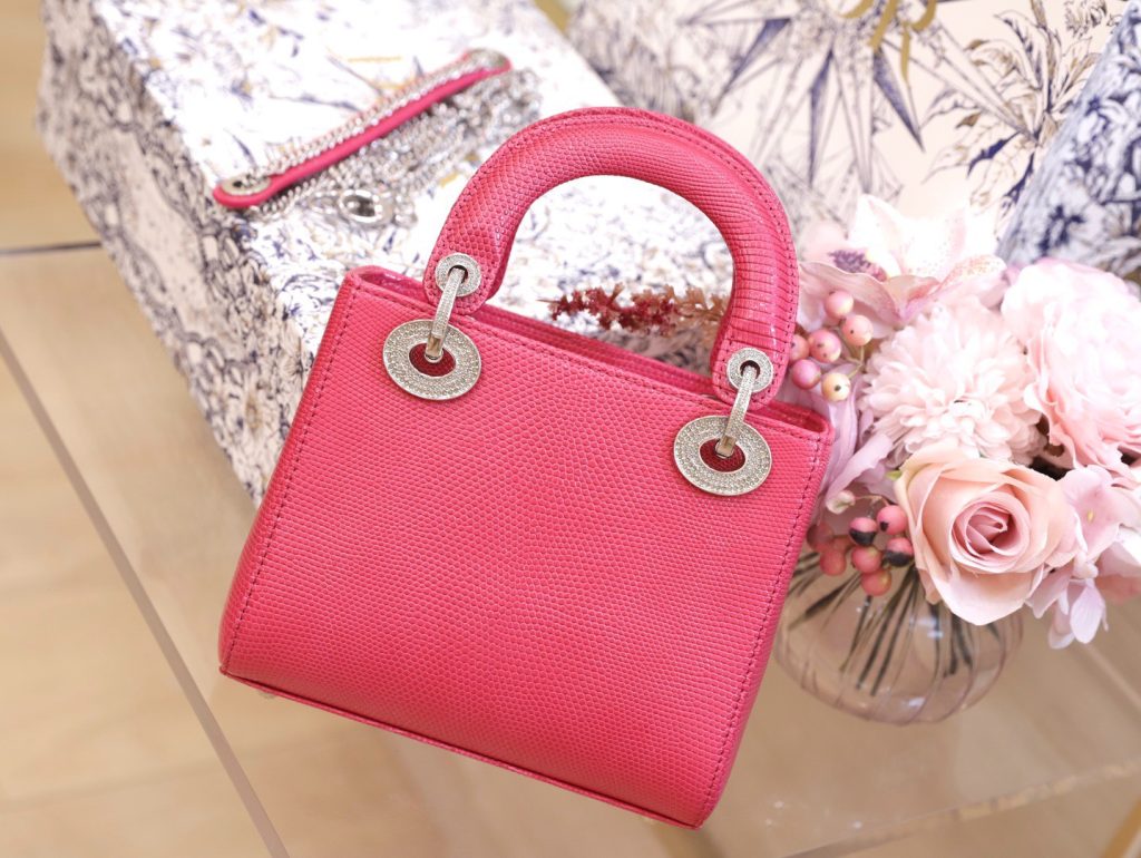 Túi Xách Dior Lady Nữ Da Thằn Lằn Màu Hồng Cận Auth 17cm (2)