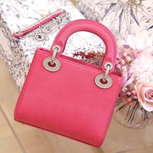 Túi Xách Dior Lady Nữ Da Thằn Lằn Màu Hồng Cận Auth 17cm (2)