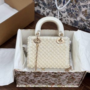 Túi Xách Dior Lady Nữ Like Auth Hoạ Tiết Đính Ngọc Trai 17cm (2)