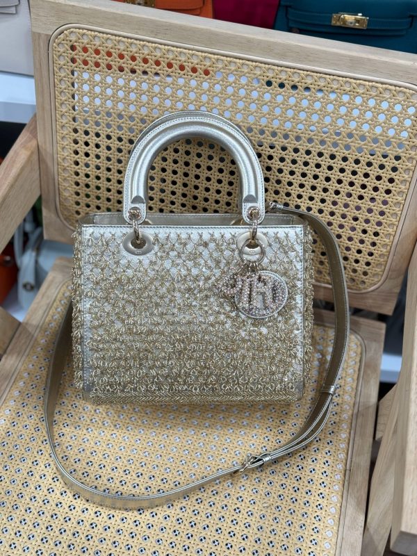 Túi Xách Dior Lady Replica 11 Nữ Hoạ Tiết Đính Cườm 24cm (1)