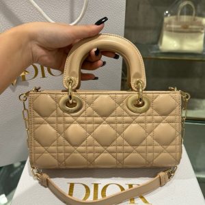 Túi Xách Hàng Hiệu Dior Lady D-Joy Nữ Màu Be Khoá Mạ Vàng 22cm (2)