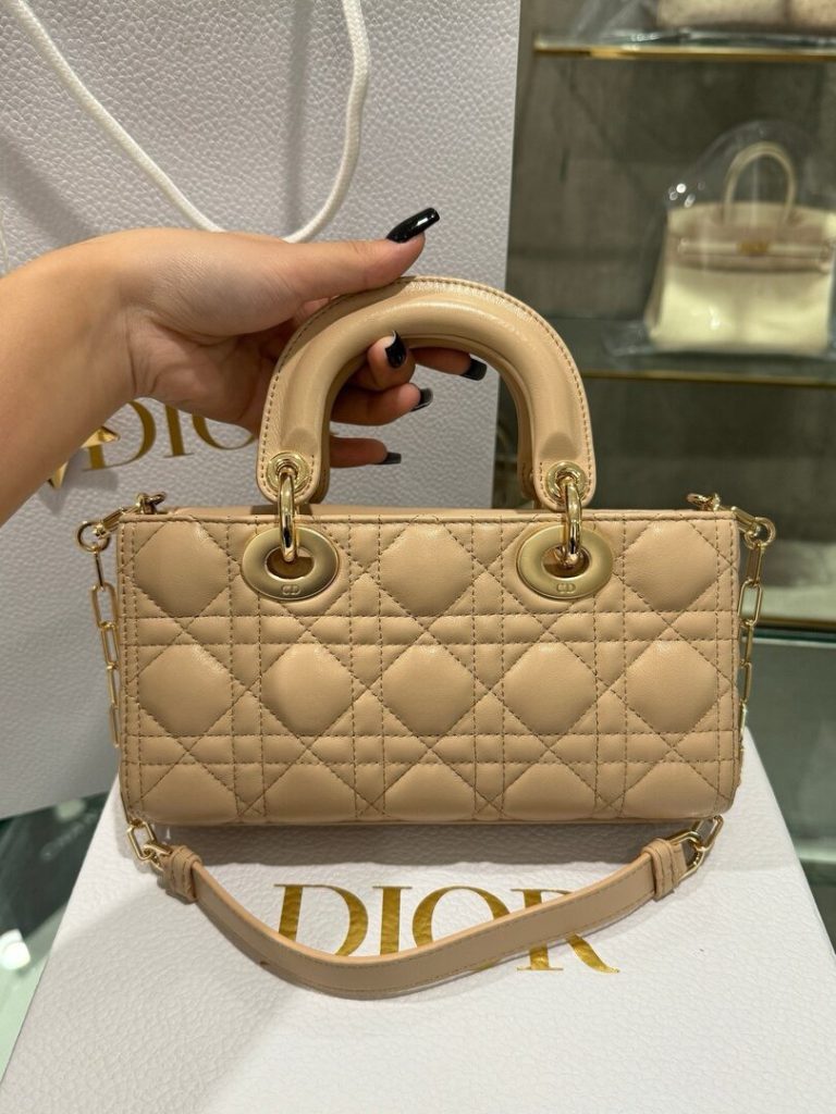 Túi Xách Hàng Hiệu Dior Lady D-Joy Nữ Màu Be Khoá Mạ Vàng 22cm (2)