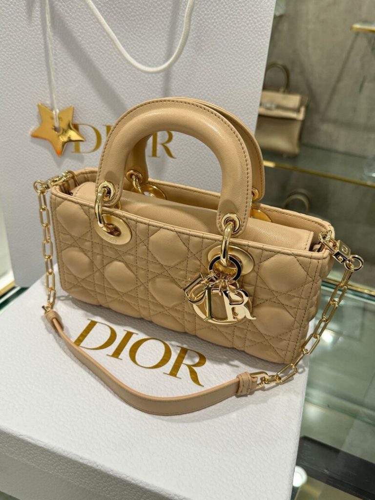 Túi Xách Hàng Hiệu Dior Lady D-Joy Nữ Màu Be Khoá Mạ Vàng 22cm (2)