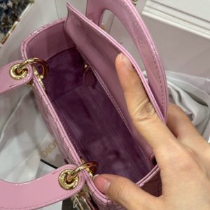 Túi Xách Hàng Hiệu Dior Lady Nữ Màu Hồng Khoá Vàng 17cm (2)