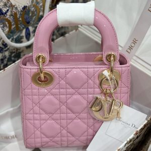 Túi Xách Hàng Hiệu Dior Lady Nữ Màu Hồng Khoá Vàng 17cm (2)