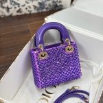 Túi Xách Hàng Hiệu Dior Lady Nữ Màu Tím Hoạ Tiết Đính Cườm 12x10 (2)