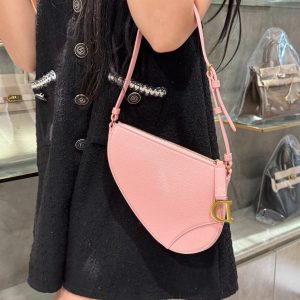 Túi Xách Hàng Hiệu Dior Saddle Nữ Da Bò Màu Hồng 20x15x4cm (2)