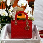 Túi Xách Nữ Dior Lady Da Cừu Màu Đỏ Bóng Rep 11 Cao Cấp 24cm (2)