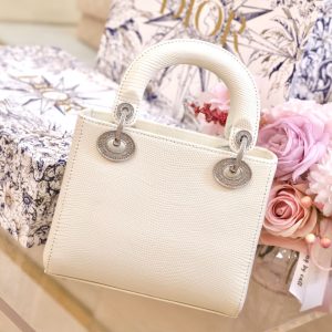 Túi Xách Nữ Dior Lady Replica 11 Da Thằn Lằn Màu Trắng 17cm (2)