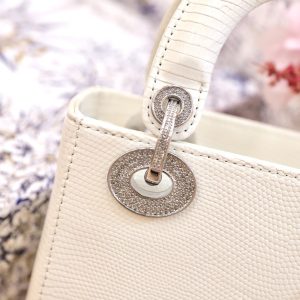 Túi Xách Nữ Dior Lady Replica 11 Da Thằn Lằn Màu Trắng 17cm (2)