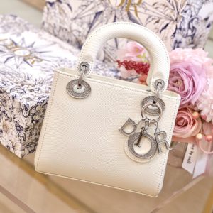 Túi Xách Nữ Dior Lady Replica 11 Da Thằn Lằn Màu Trắng 17cm (2)