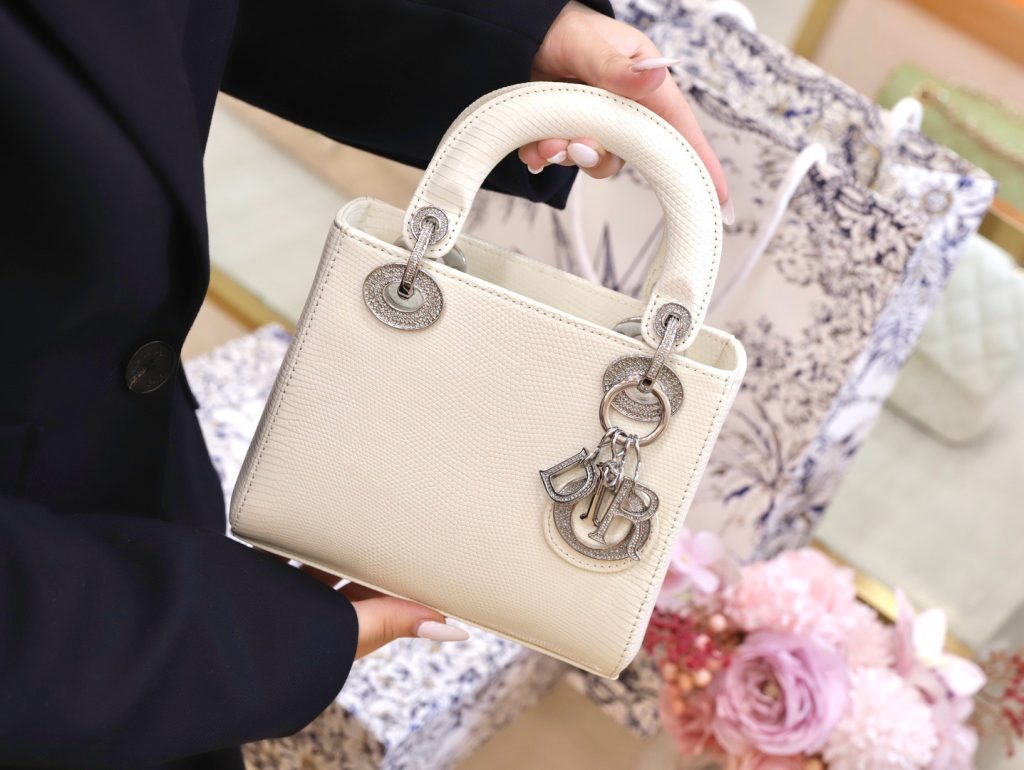 Túi Xách Nữ Dior Lady Replica 11 Da Thằn Lằn Màu Trắng 17cm (2)