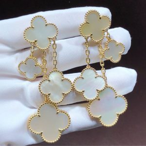 Bông Tai Nữ Van Cleef & Arpels Alhambra 4 Hoạ Tiết Tuỳ Chỉnh Xà Cừ Vàng 18K (2)