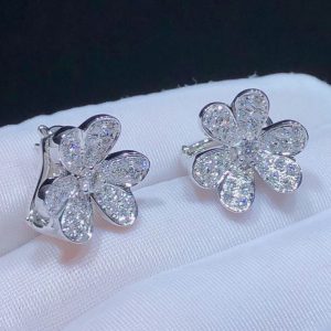 Bông Tai Van Cleef & Arpels Frivole Tuỳ Chỉnh Kim Cương Tự Nhiên Vàng Trắng 18K (2)