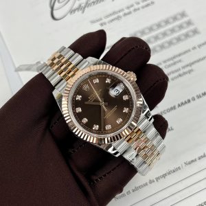 Đồng Hồ Bọc Vàng Rolex DateJust Mặt Số Chocolate Đính Đá Nhà Máy GM 41mm (3)